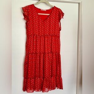 Red Flutter Sleeve V-Neck Sundress